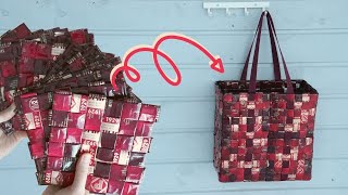 How to make a bag from coffee bags  Upcycling plastic coffee bags [upl. by Leonore396]