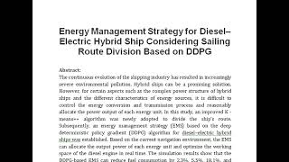 Energy Management Strategy for Diesel–Electric Hybrid Ship Considering Sailing Route Division Based [upl. by Spurgeon]