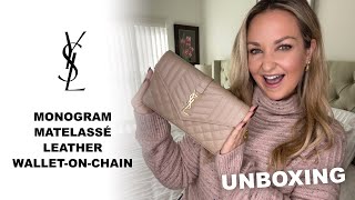 Saint Laurent envelope monogram matelassé wallet on chain bag  YSL unboxing [upl. by Ennahoj]