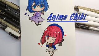 Arima kana chibi drawing full Outlining amp Colouring process oshinoko 推しの子 [upl. by Osmo]