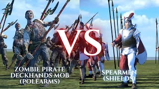 WARHAMMER III Total War  Zombie Pirate Deckhands Mob Polearms VS Spearmen Shields [upl. by Nosyrb]