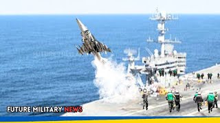 AV8B Harrier II Fighter Jet Performs Insane Jump on Aircraft Carrier [upl. by Ettenawtna]