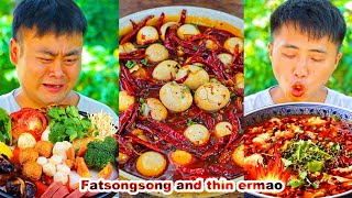 mukbang  Braised Pork  Beef hotpot  Spicy Eggs  prickly pear  fatsongsong and thinermao [upl. by Anwahsad986]