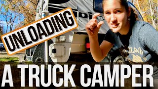 How To Unload A Truck Camper  Problems and Mistakes  NuCamp Cirrus Truck Camper [upl. by Staffan356]