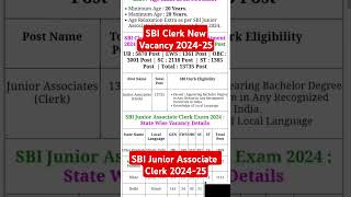 SBI Clerk New Vacancy 2024  SBI Junior Associate Clerk New Vacancy 2024 sbiclerk clerk govtjobs [upl. by Ahsercul]