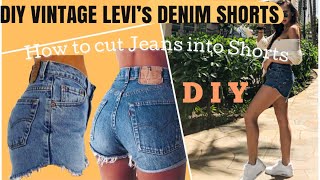 DIY VINTAGE DENIM SHORTS  HOW TO CUT DENIM JEANS INTO SHORTS  MADDIEJOHNN [upl. by Acila651]