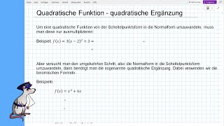 Quadratische Funktion  Quadratische Ergänzung [upl. by Soisanahta]