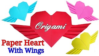 How To Make Paper Heart With Wings  Paper Heart With Wings  Origami Winged Heart  ORIGAMI HEART [upl. by Doscher997]