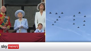 Queen and royals watch flypast on Buckingham Palace balcony [upl. by Ralf]