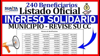 Listado Oficial de 240 Beneficiarios de Ingreso Solidario Que no han cobrado  Revisar su CC [upl. by Ahsiea]