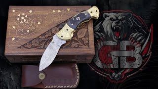 DAMASCUS STEEL CUSTOM HANDMADE FOLDINGPOCKET KNIFE 85quot DARK BOX  GRIZZLY BLADES [upl. by Euqininod]