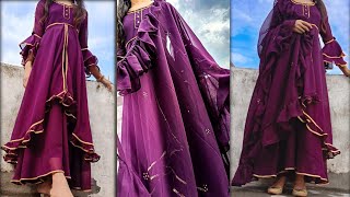 Beautiful design  Umbrella frill anarkali frock amp umbrella plazzo  bell sleeves  khushikesang [upl. by Eijneb384]