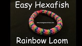 Easy Hexafish Rainbow Loom Bracelet How to 6 pin fishtail [upl. by Zed]