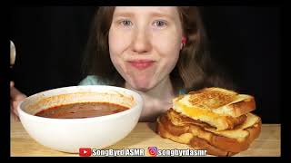 Songbyrd ASMR grilled cheese sandwich tomato soup mukbang bites only [upl. by Eirhtug]