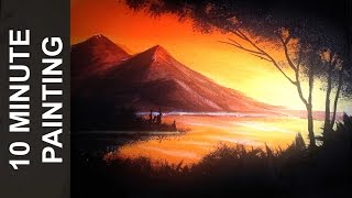 Painting a Sunset Over a Lake with Acrylics in 10 Minutes [upl. by Ahker]