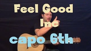 Feel Good Inc GORILLAZ Easy Strum Guitar Lesson with Licks in TAB Capo 6th [upl. by Dalt]