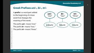 3rd Grade ELA 614 Generative Vocabulary Latin prefixes uni– bi– tri– [upl. by Latashia]