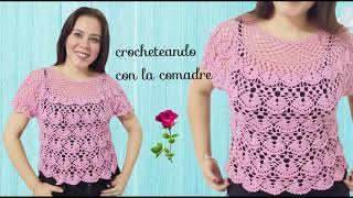 Tutorial Blusa de Abanicos en Relieve Tejida a Crochet 1 Gina 💋🌹💖 [upl. by Illac107]