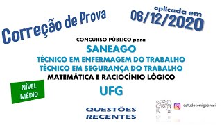 Correção Prova Raciocínio Lógico SANEAGOTéc Enfermagem e Téc Segurança do TrabalhoUFG N Médio [upl. by Tigges]