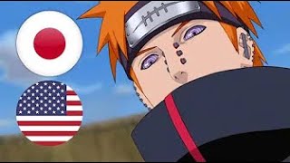 Sub vs Dub  Pain Destroys Konoha Leaf Village Almighty Push vs Shinra Tensei [upl. by Ayatal]