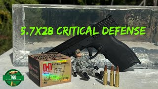 57x28 Hornady Critical Defense 40gr Clear Ballistics Gel Test  PSA Rock [upl. by Yllac]