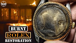 Restoration of a Burnt Rolex Datejust  Gold Rolex After House Fire [upl. by Prem]