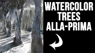 How to Paint Watercolor Trees AllaPrima 🎨✏️ [upl. by Carol]