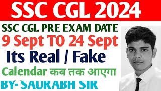 SSC CGL PRE EXAM DATE  9 Sept TO 24 Sept ssccgl2024 [upl. by Balling637]