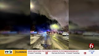 Several Fire Departments Battle Weleetka Building Fire In Frigid Temperatures [upl. by Abbi]