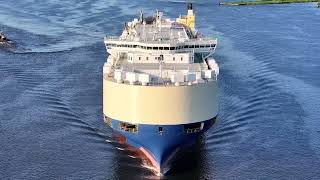 Aerial View of Car Carrier Ship Ship Morning Composer Leaving Port of Philadelphia [upl. by Viridi]