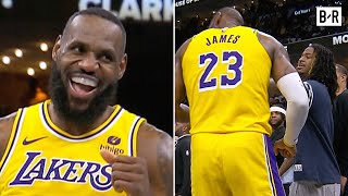 LeBron Celebrates in Front of Ja Morant After Reverse Windmill Dagger 😅 [upl. by Llenal]