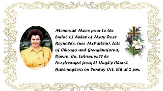 Funeral Mass of Mary Rose Reynolds RIP [upl. by Gwenn527]