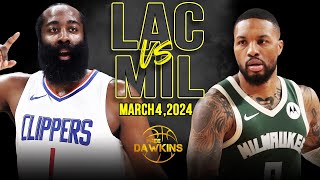 Los Angeles Clippers vs Milwaukee Bucks Full Game Highlights  March 4 2024  FreeDawkins [upl. by Annoek]