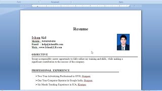 How to Create a Resume in Microsoft Word  MS Word में रिज्यूमे कैसे बनाये  Resume in Word Hindi [upl. by Enimasaj]