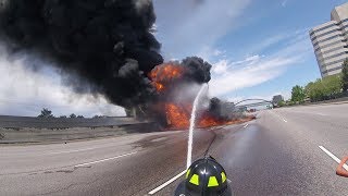 Massive Fuel Tanker Fire on I25 Near Denver Complete HD Fire Department Footage [upl. by Latvina39]