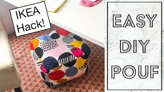 EASY DIY POUF OTTOMAN TUTORIAL  IKEA HACK [upl. by Grayce]