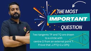 2 tangents TP amp TQ are drawn to a circle  centre O from an external point T Prove that ∠PTQ2∠OPQ [upl. by Nairred77]