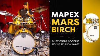 MAPEX Mars Birch Sunflower Sparkle 22quot10quot12quot16quot e Caixa 14x65quot [upl. by Akeimahs]