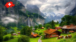 Lauterbrunnen Switzerland 🇨🇭 Walking in the Rain Most Beautiful Villages in Switzerland 🚠 [upl. by Bromleigh70]