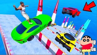 FRANKLIN TRIED IMPOSSIBLE DEEPEST GREEN TUNNEL MEGA PARKOUR RAMP CHALLENGE GTA 5  SHINCHAN and CHOP [upl. by Llerihs]