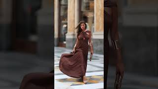 Stunning long brown flare dress for an event street style idea fashion style outfit shorts [upl. by Shelley]