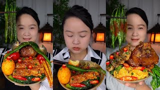 EATING SPICY Food  Chicken Fish Squid And Pork Belly  ASMR MUKBANG [upl. by Anaihsat]