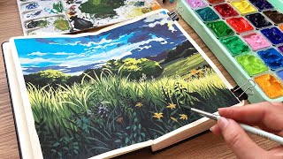 Studio Ghibli Landscape Painting Himi Jelly Gouache Unboxing  New Sketchbook ✨ [upl. by Payton]