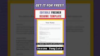 Free Editable ATS Friendly Fresher Resume Template For Software Engineer Roles 🔥 [upl. by Nivart398]