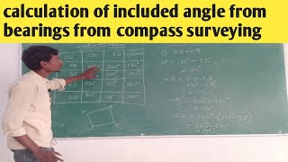 calculation of included angle from bearings from compass surveying [upl. by Jayson]