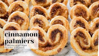 Cinnamon Palmiers  Easy 4Ingredient Puff Pastry Cookies [upl. by Shanie]