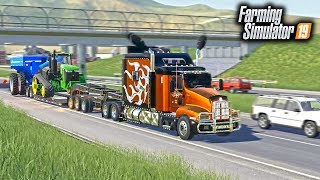 BIG KENWORTH SLEEPER HAULING 750000 WORTH OF EQUIPMENT ACROSS COUNTRY  FARMING SIMULATOR 2019 [upl. by Harbison23]