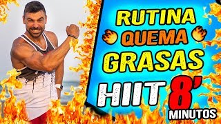 RUTINA HIIT QUEMAGRASAS en 8 MINUTOS  EJERCICIOS EN CASA para QUEMAR GRASA [upl. by Newlin469]