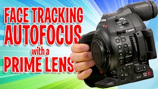 Canon C100ii Face Detect Focus AF prime lens [upl. by Casie]