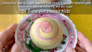 Colourful Spiral Flaky Coconut Custard Mooncake  Less Sugar [upl. by Jarrod896]